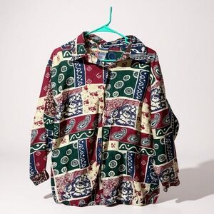 Backroad Blues Plus Size 18W Silk Abstract Print Button Down Shirt‎ Women